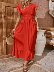 Butterfly Sleeve Maxi Dress V Neck High Waist Women's Clothing
