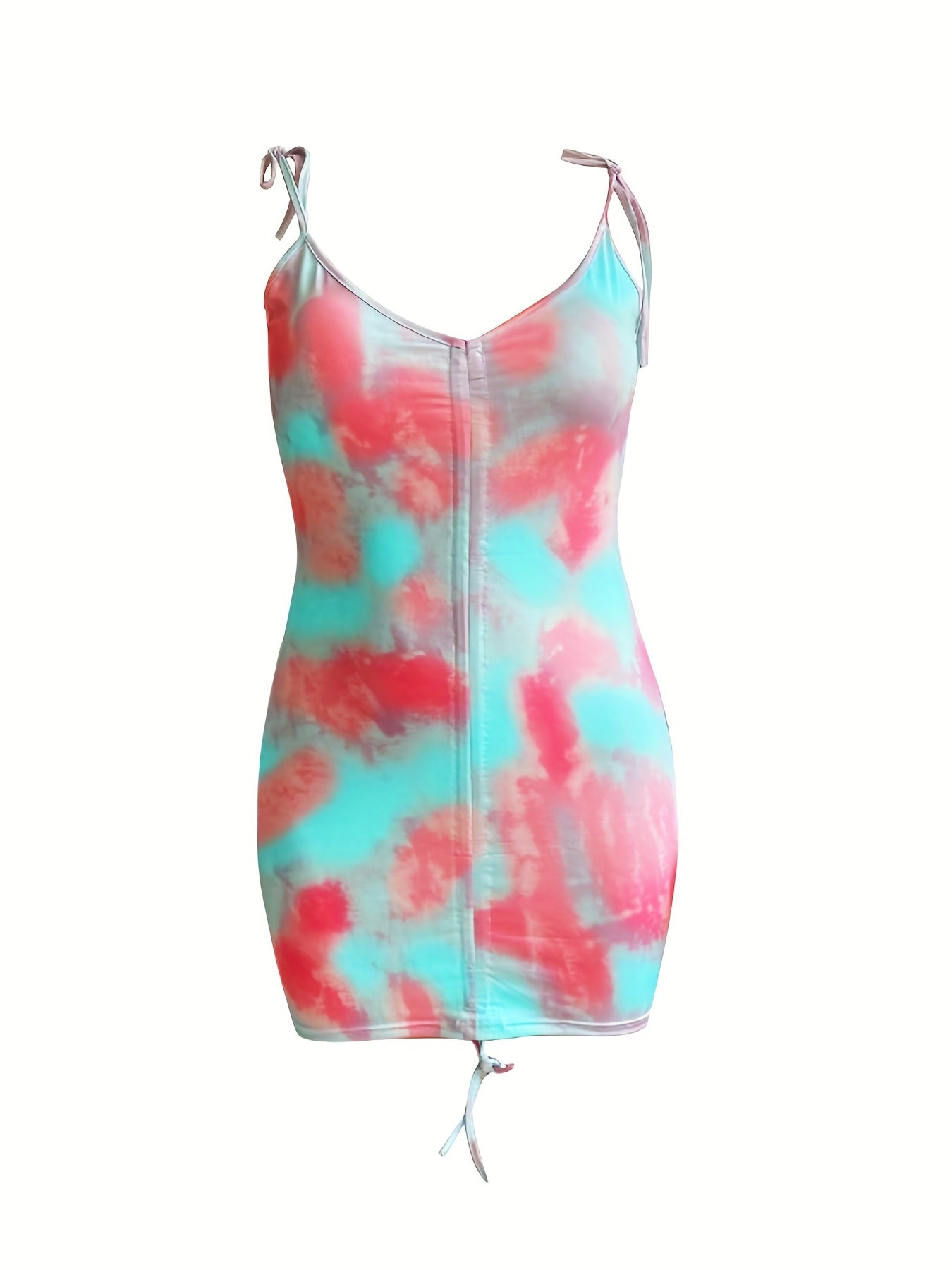  Tie Dye Tie Shoulder Drawstring Mini Cami Dress