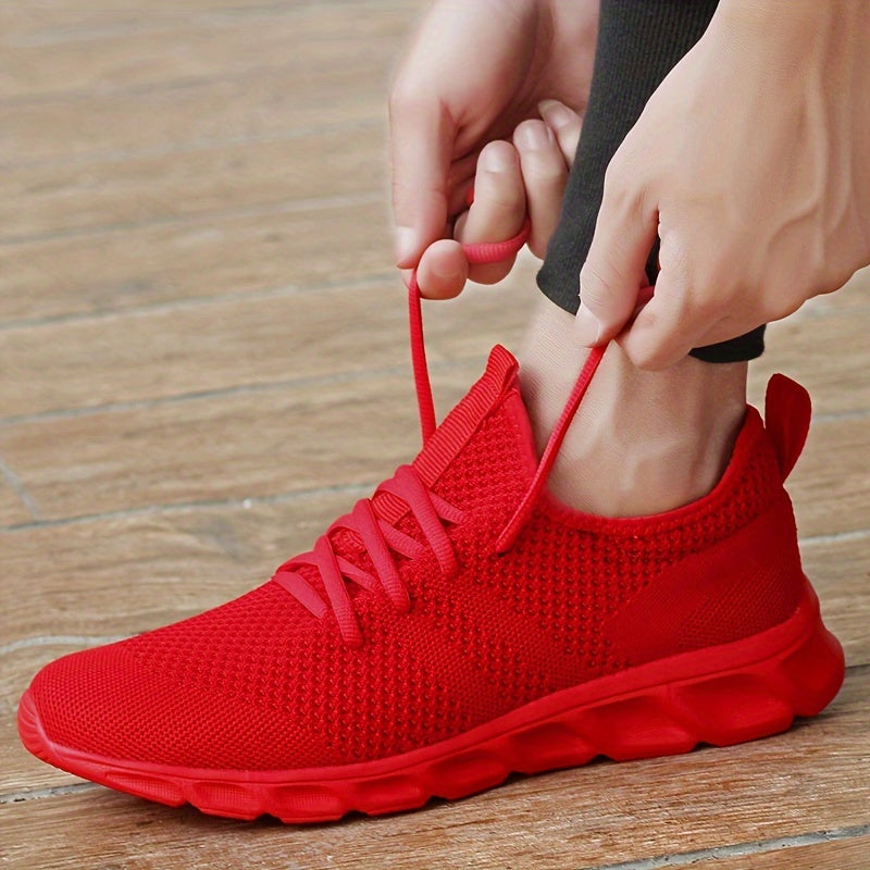 Men's Solid Knit Breathable Running Shoes Non Slip Soft Sole Sneakers