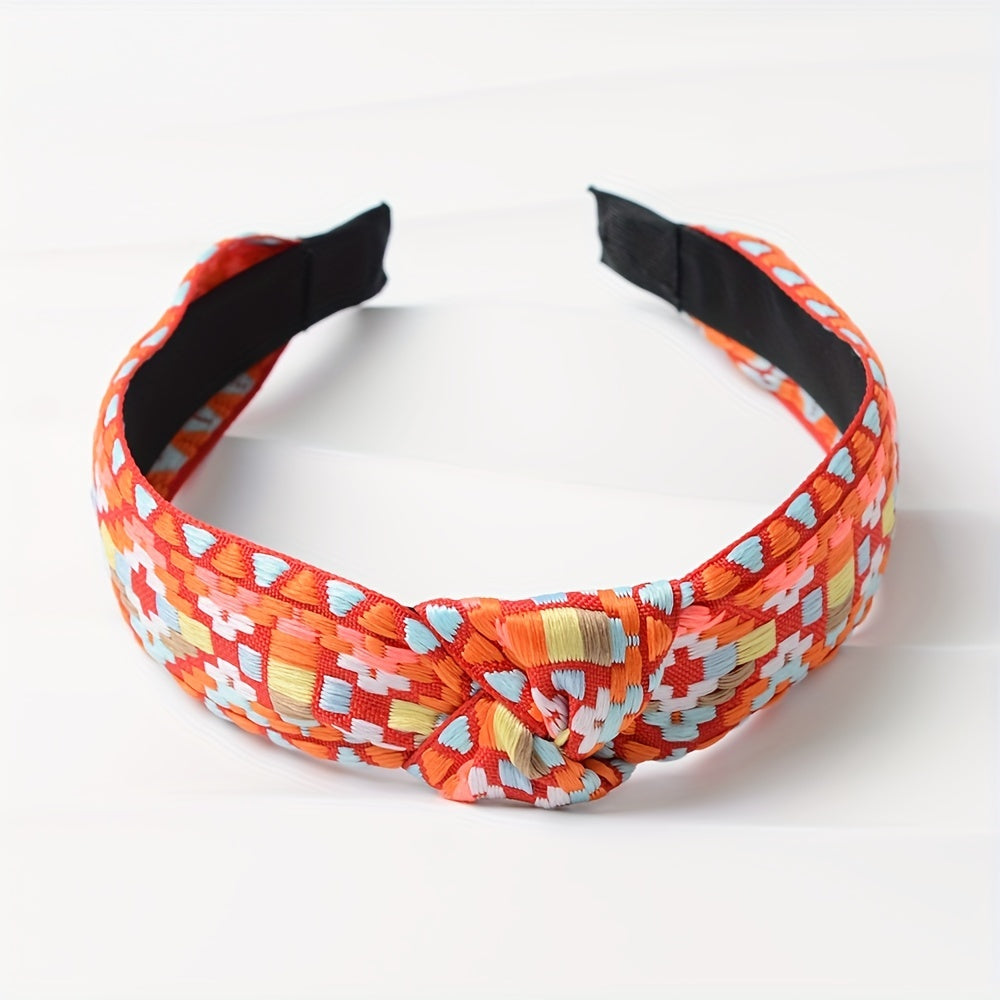 Embroidered Knotted Headband for Women Ethnic Style Hair Hoop Headdress