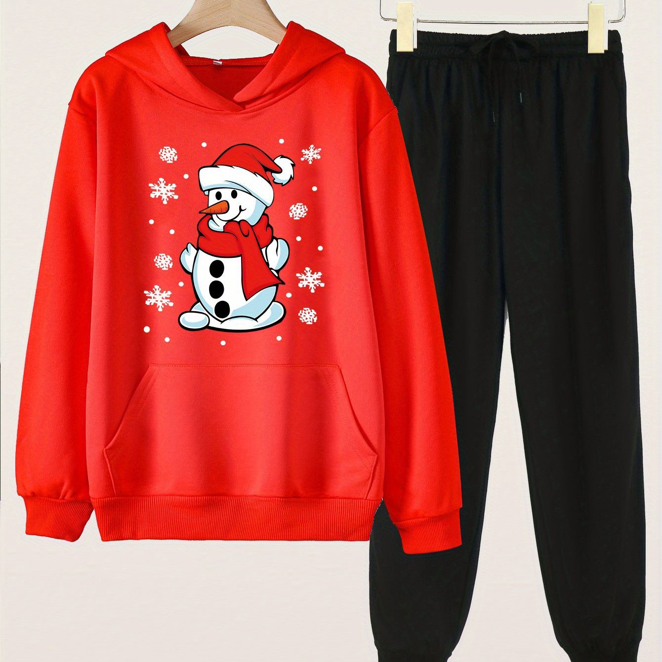 Snowman Print Hoodie & Jogger Set for Girls