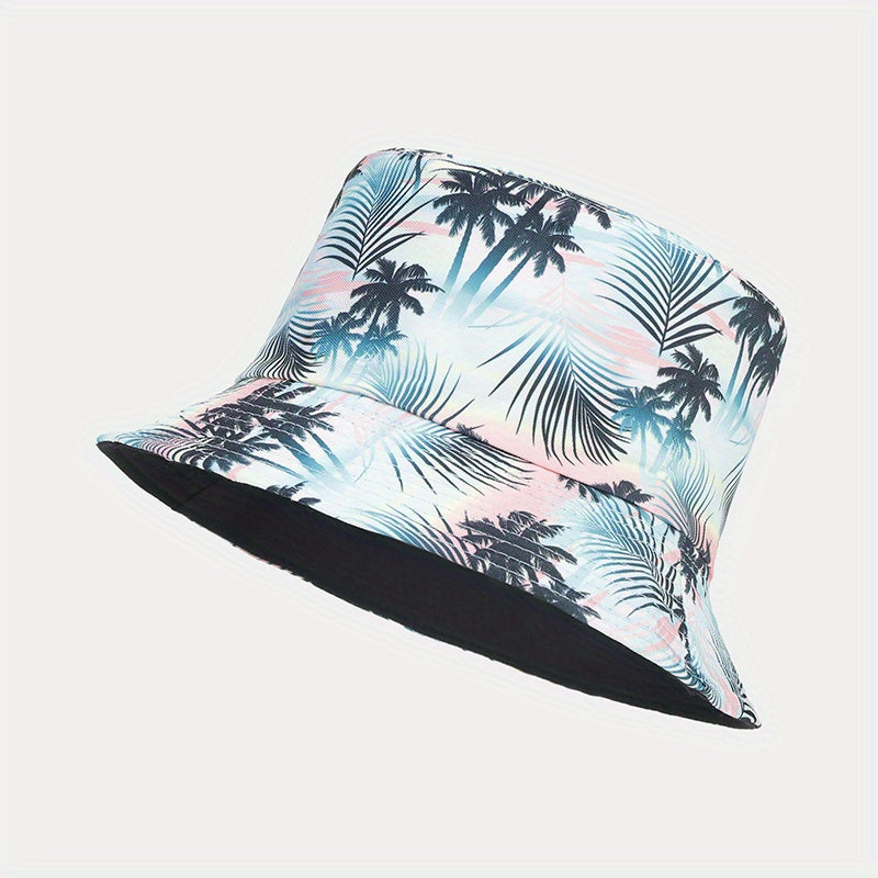 Coconut Tree Pattern Sunshade Bucket Hat for Outdoor Travel