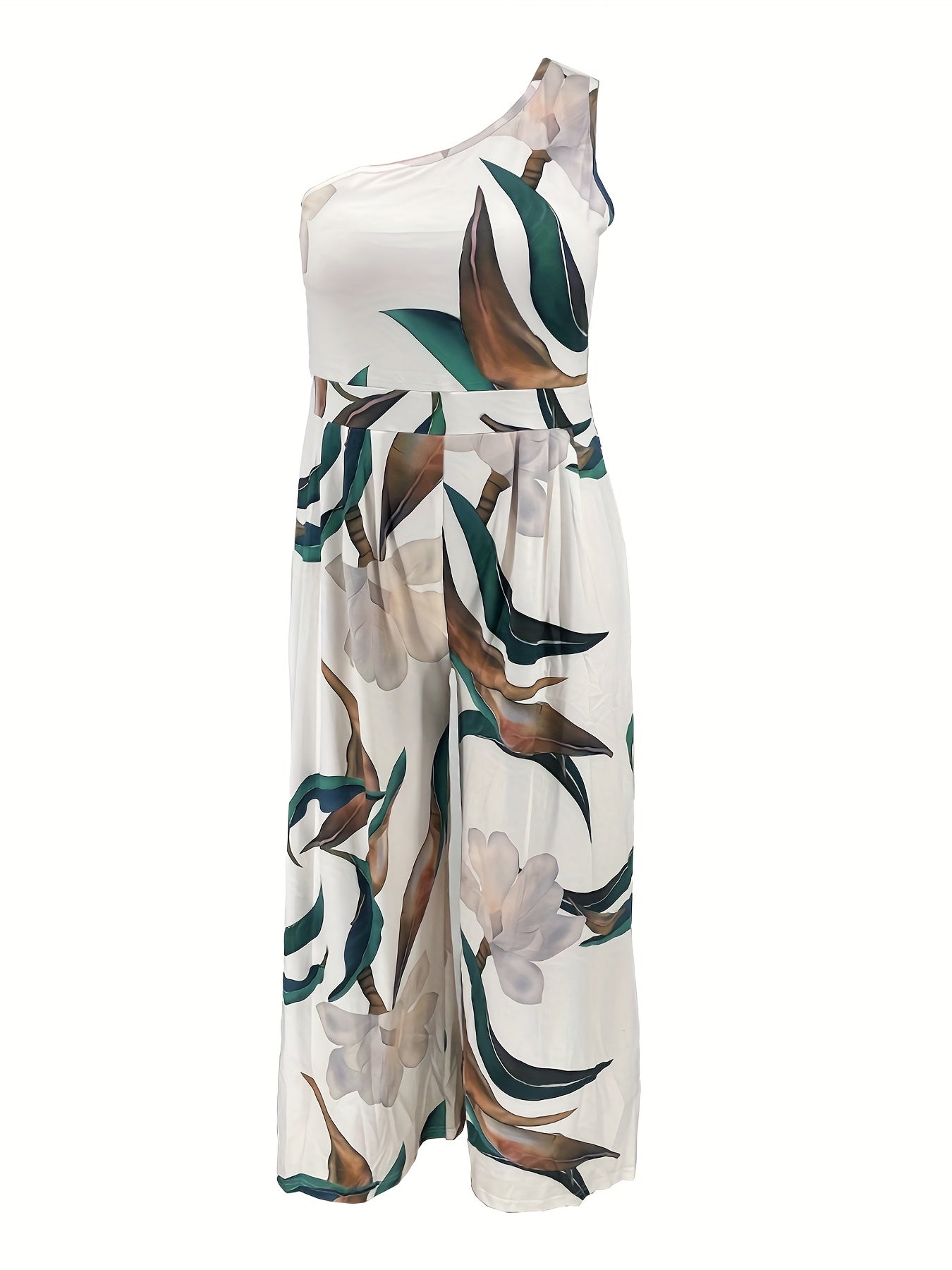  Floral Print One Shoulder Wide Leg Jumpsuit