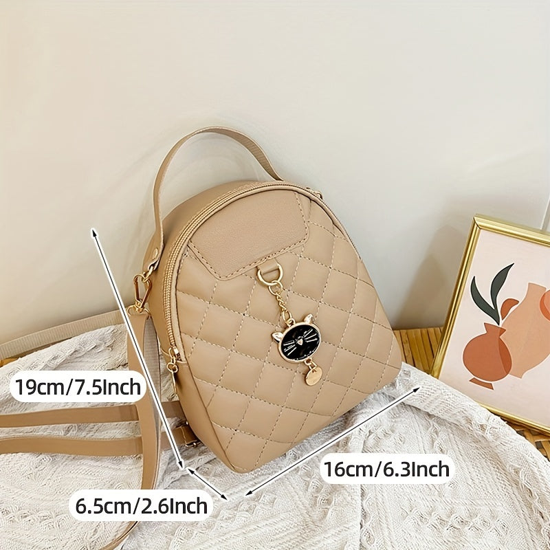 Small Rhombic Women's Backpack Adjustable Strap Pink Casual Shoulder Bag