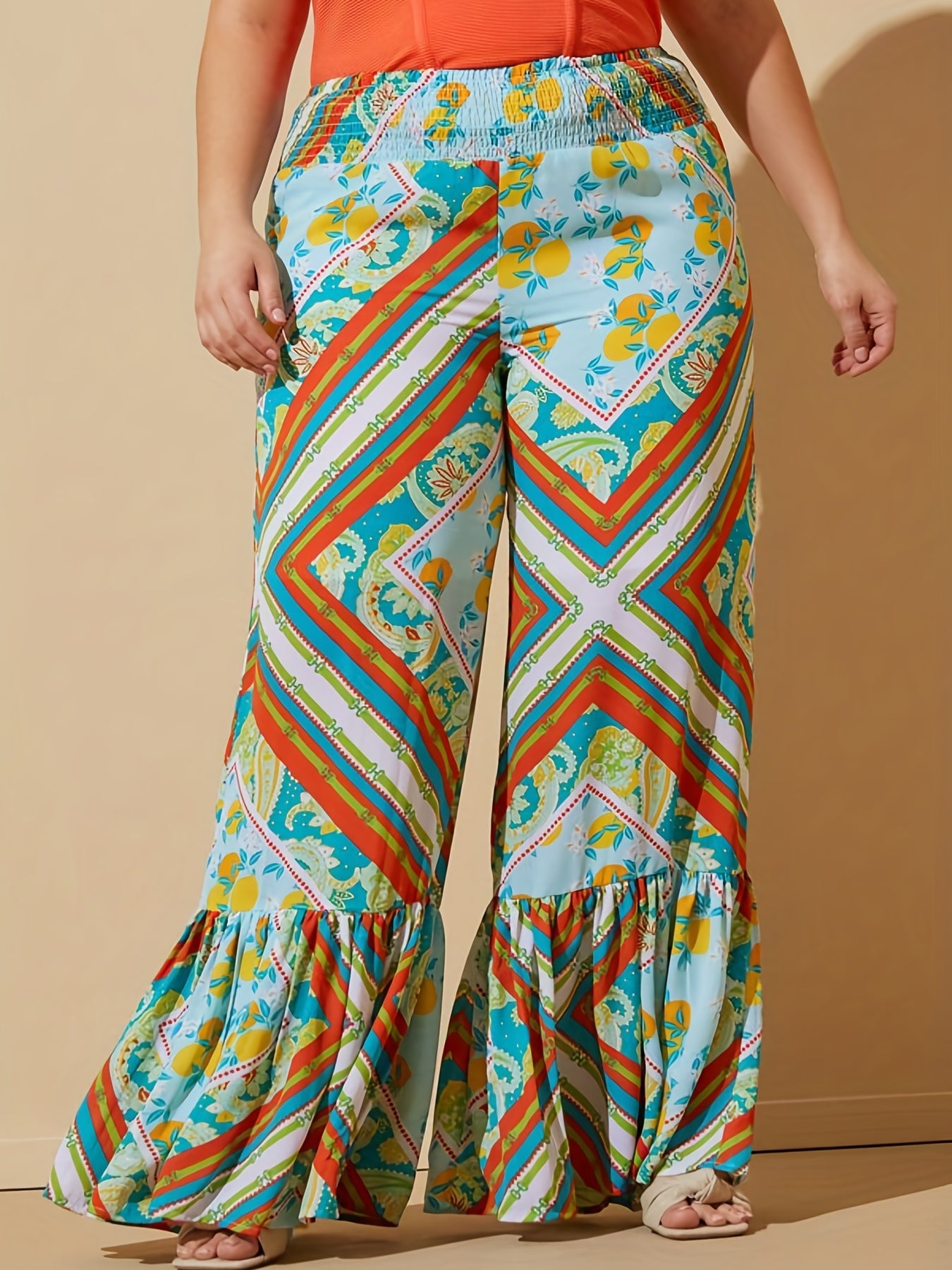  Wide Leg Ruffle Trim Pants