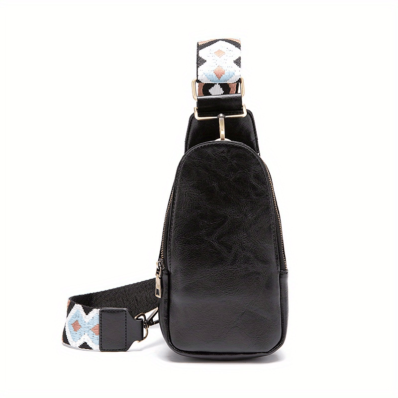 Embroidery Wide Strap Casual Chest Bag PU Crossbody Waist Bag