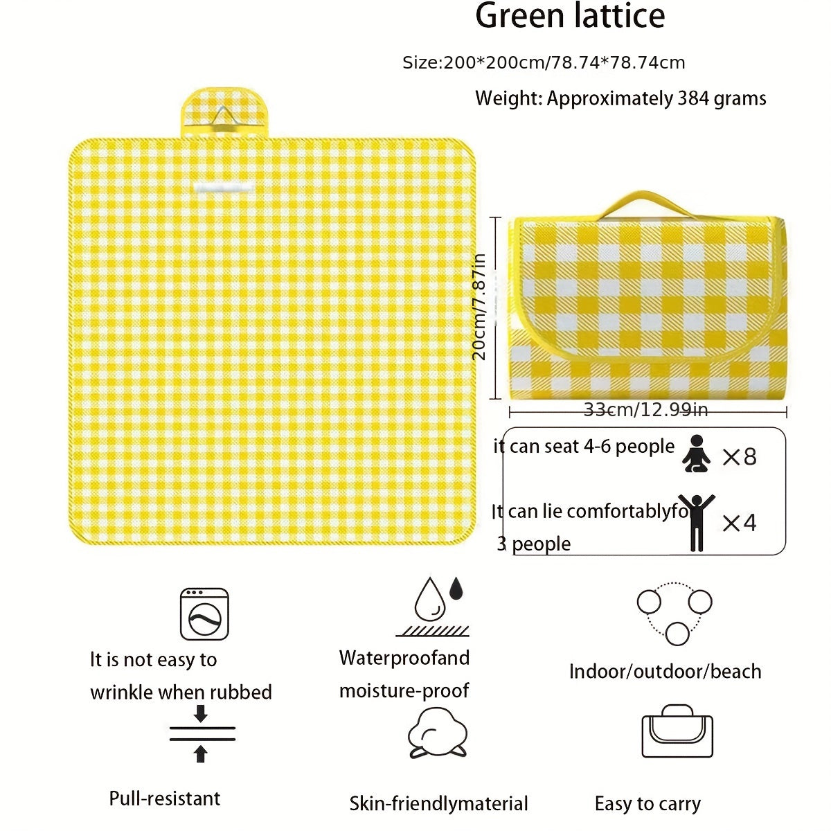 Portable PVC Picnic Mat Modern Plaid Pattern Waterproof Camping Beach Mat