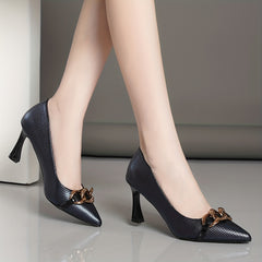 Women's Chain Decor Pyramid Heels Crocodile Pattern Pumps