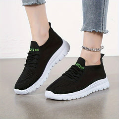 Women's Letter Knit Athletic Running Shoes Soft Sole Casual Sneakers