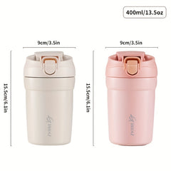 Ceramic Liner Straw Drinking Cup Coffee Cup 304 Stainless Steel Pink
