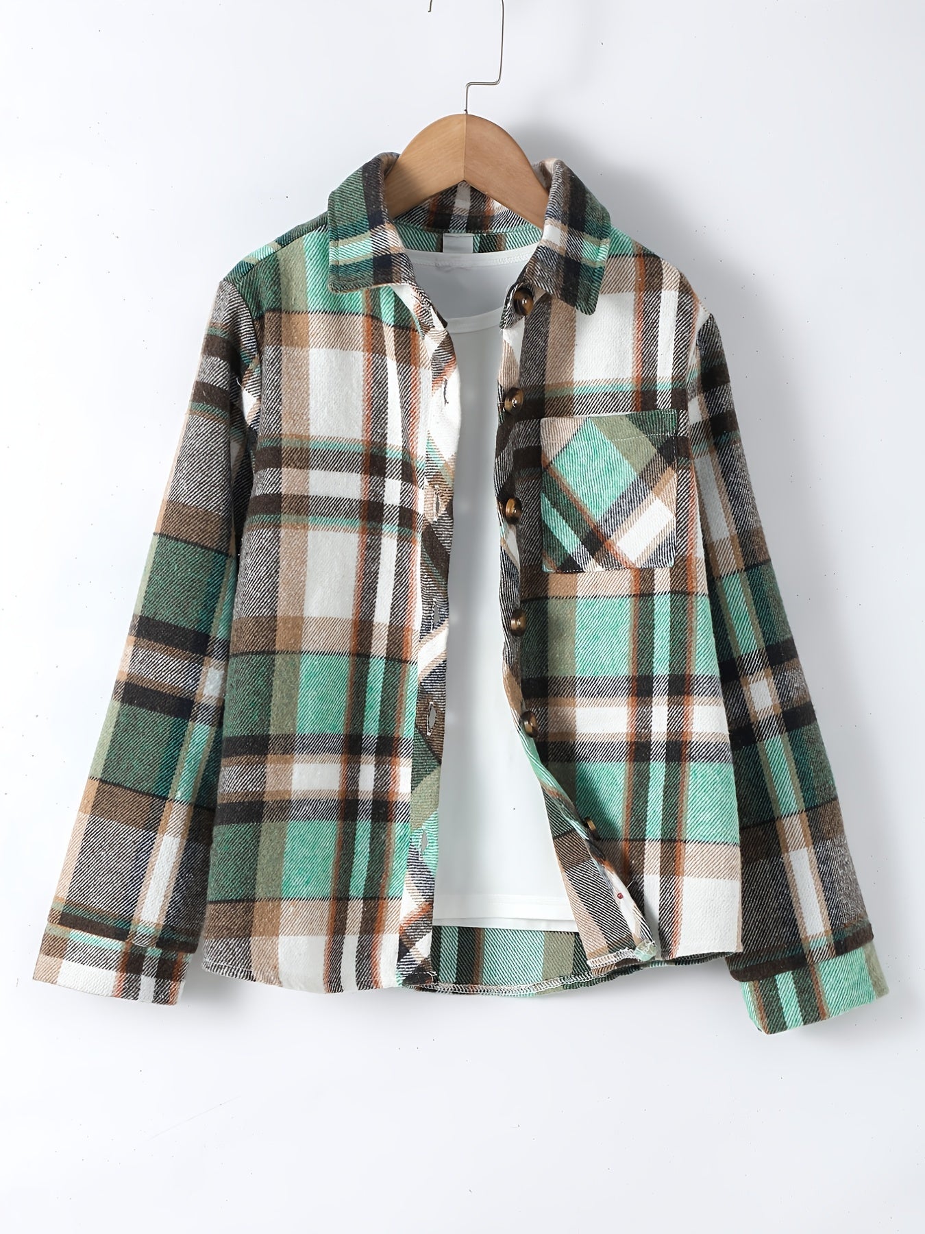 Boys Plaid Button Up Shirt Jacket for Autumn