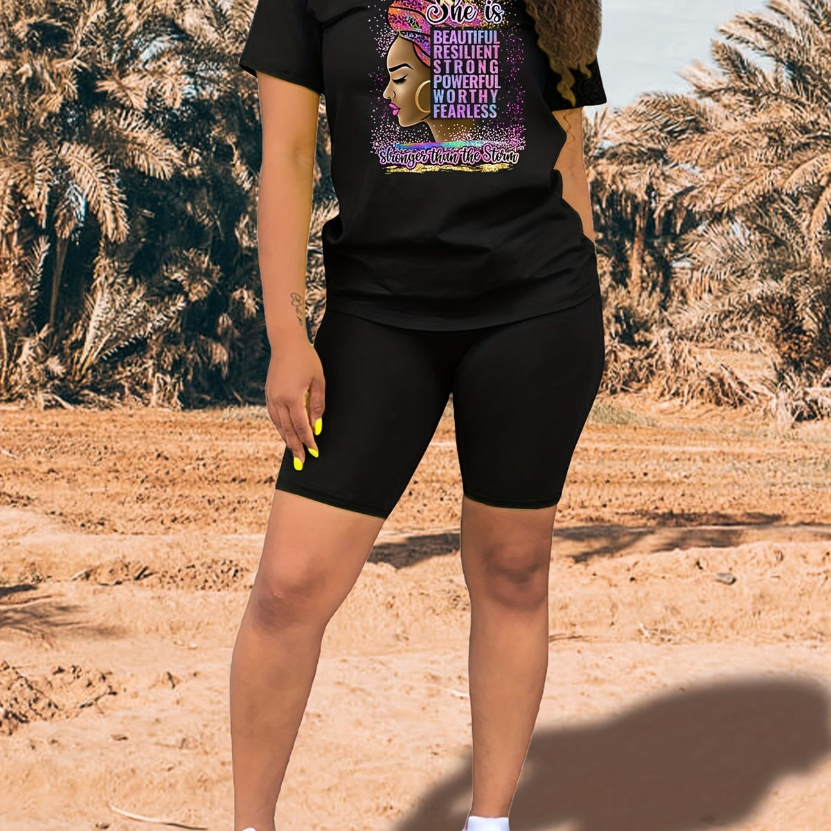 Two piece Set Casual Short Sleeve T shirt & Biker Shorts Outfits