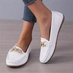 Chain Decor Flat Loafers with Rhinestone Soft Sole Slip On Shoes