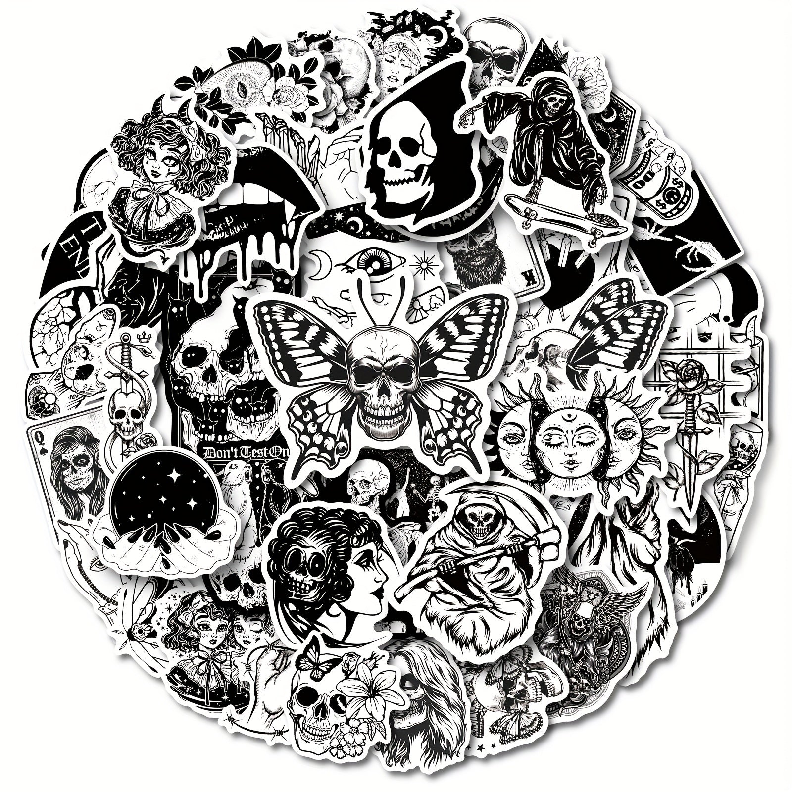 50pcs Gothic Stickers Pack Goth Waterproof Decals for Water Bottle Laptop