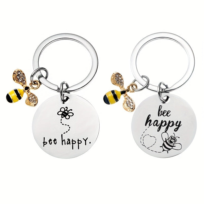 Bee Happy Bumblebee Small Pendant Stainless Steel Keychain