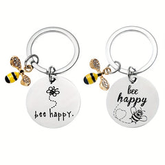 Bee Happy Bumblebee Small Pendant Stainless Steel Keychain