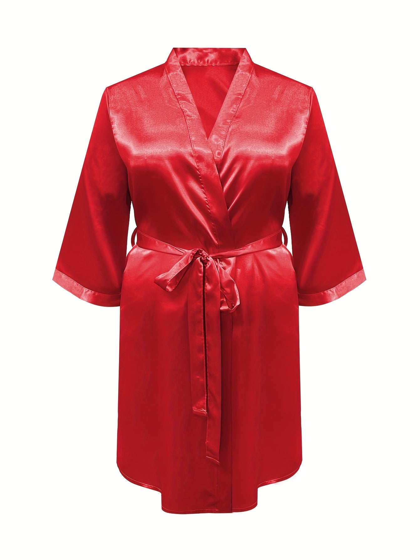 Butterfly & Letter Pattern Satin Belted Bridesmaid Robe