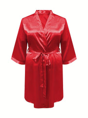  Butterfly & Letter Pattern Satin Belted Bridesmaid Robe