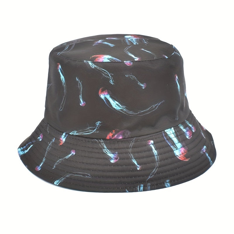 Marine Life Print Bucket Hat UV Protection Sunscreen