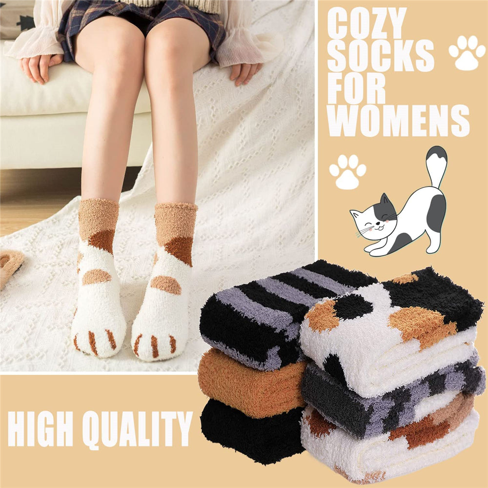6 Pairs Women's Fuzzy Animal Slipper Socks Cozy Soft Fluffy Warm Socks