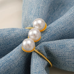 Golden Pearl Napkin Ring Solid Cast Iron Polished Metal Rings Carved Hollow
