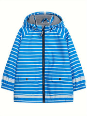 Girl's Striped Waterproof Hooded Jacket Active Zip Up Fleece