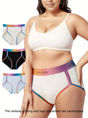 3 Pack Plus Size Panties Set Women's Plus Contrast Ombre Binding High Rise