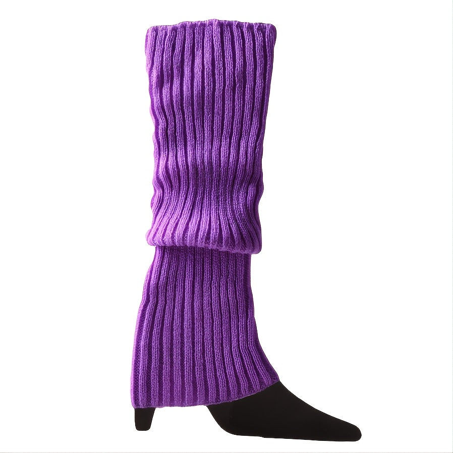 Women's 80s Ribbed Leg Warmers Knitted Crochet Long Boot Socks