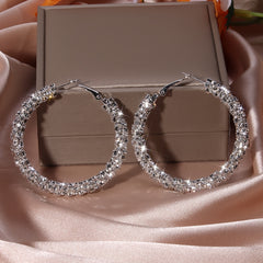 Full Rhinestone Hoop Earrings Silver Plated Jewelry Party Gift 1Pair