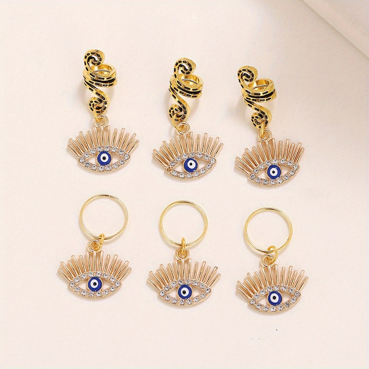 Evil Eye Tassel Hair Coil Ring Boho Style Hair Pin for Braids Dreadlock