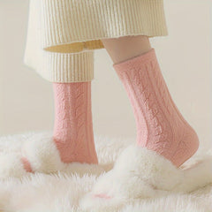 5 Pairs Twist Textured Mid Tube Socks Women's Stockings & Hosiery