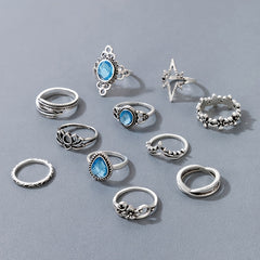 Vintage Star Geometric Hollow Ring Set For Women's Joint Tail Ring