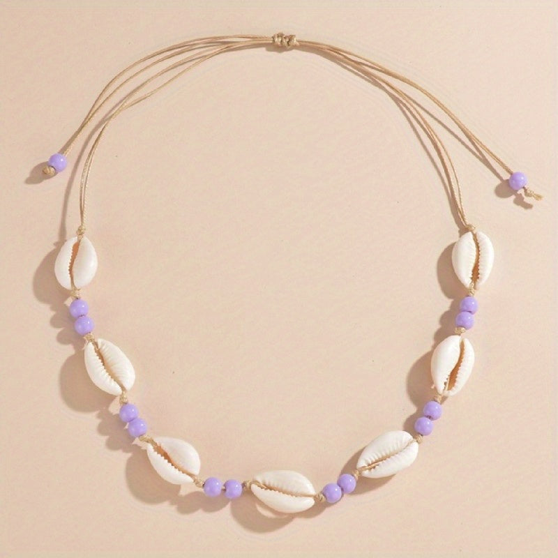 Vintage Braided Shell Ladies Necklace Summer Beach Style Neck Jewelry