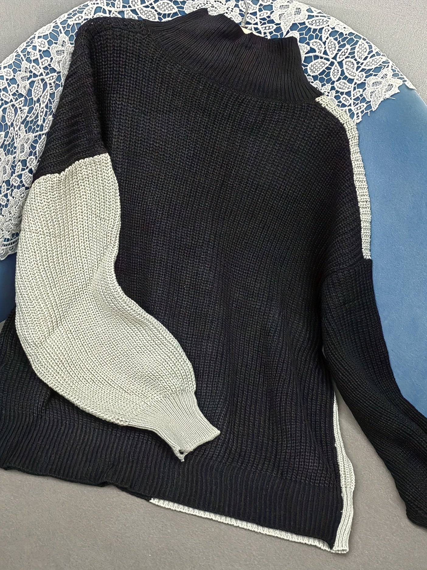  Colorblock High Neck Sweater Women's Plus Medium Stretch