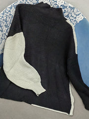  Colorblock High Neck Sweater Women's Plus Medium Stretch