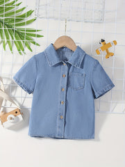 Boys Denim Lapel Shirt Short Sleeve Casual Top
