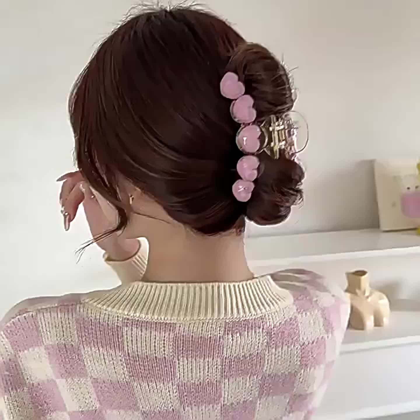 Pink Love Heart Hair Claw Clips Acrylic Grip Hair Jaw Clip