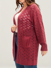  Casual Cardigan Women's Plus Hollow Knitted Long Sleeve Open Front Swe