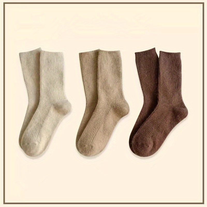 3 Pairs Solid Socks Comfy & Warm Women's Stockings