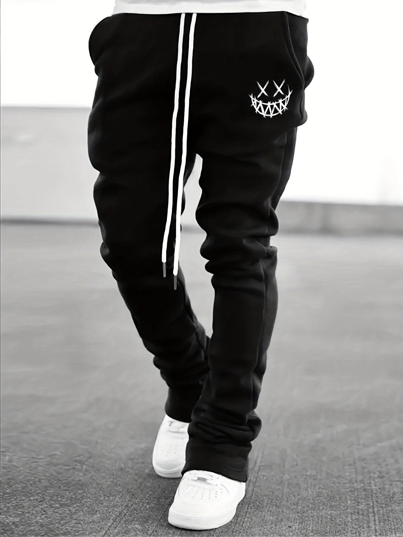 Smile Face Flare Pants Men Drawstring