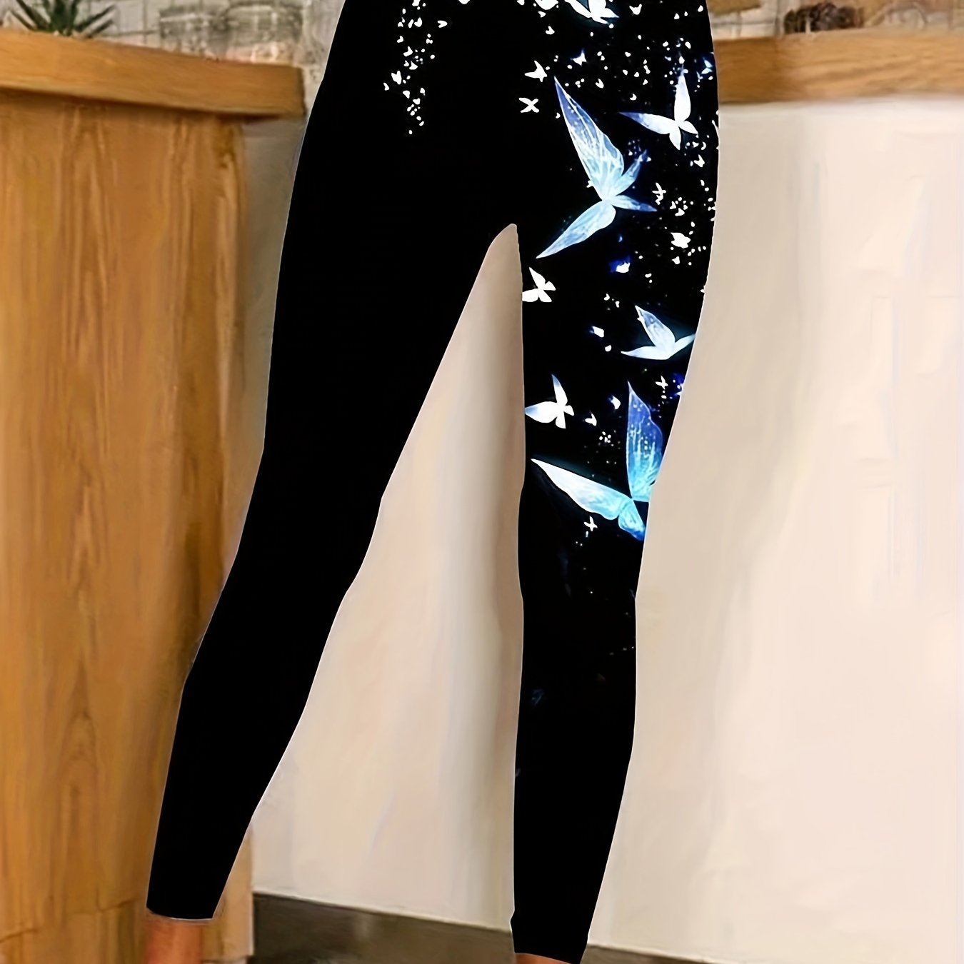  Butterfly Print Elastic Waist Leggings