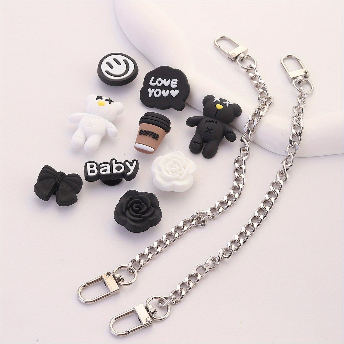 11pcs Cartoon Shoe Charm Set - Chain & Pattern Clogs Buckle For Sandal Slipper