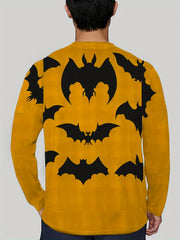 Halloween Series Bat Pattern Print Men's Graphic Crew Neck Long Sleeves T shirt