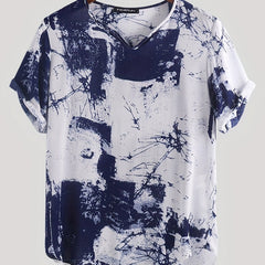 INCERUN Men's Short Sleeve Tie Dye Tee Casual V Neck T Shirt