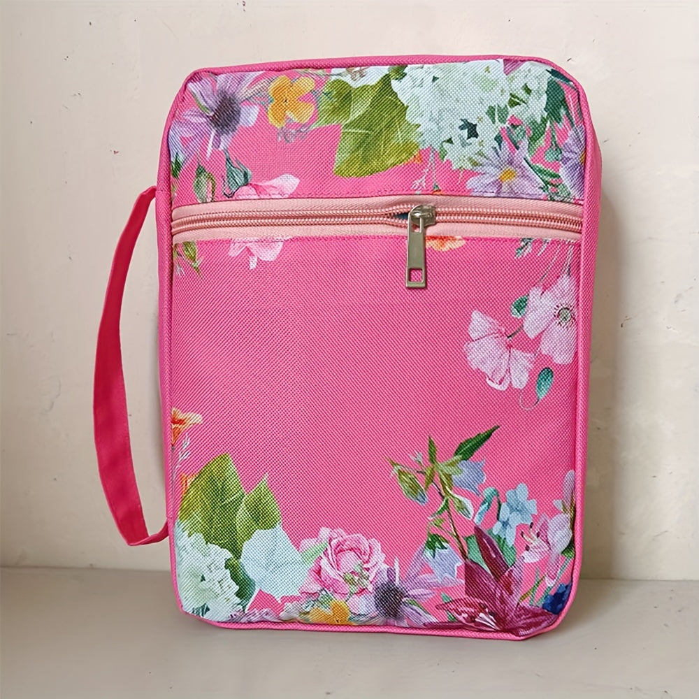 Floral Bible Case w/ Handle & Pocket, Carrying Organizer Bag for Girls