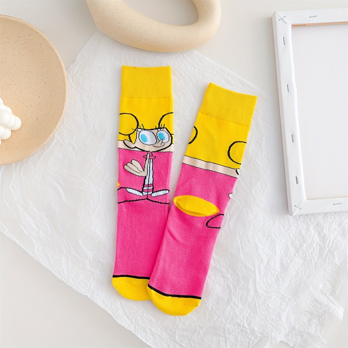 Cartoon Pattern Socks, 2 Pairs Mid Tube Women's Stockings