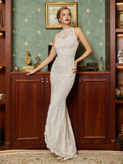 Lace Trim Split Thigh Floor Length Wedding Dress