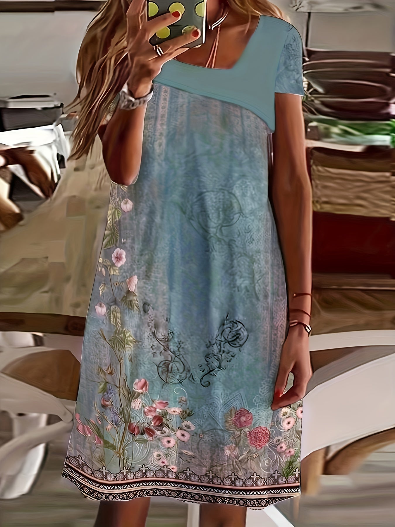  Floral Print Short Sleeve Casual Dress
