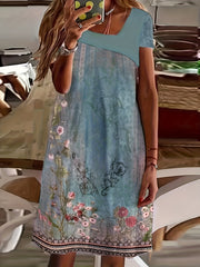  Floral Print Short Sleeve Casual Dress
