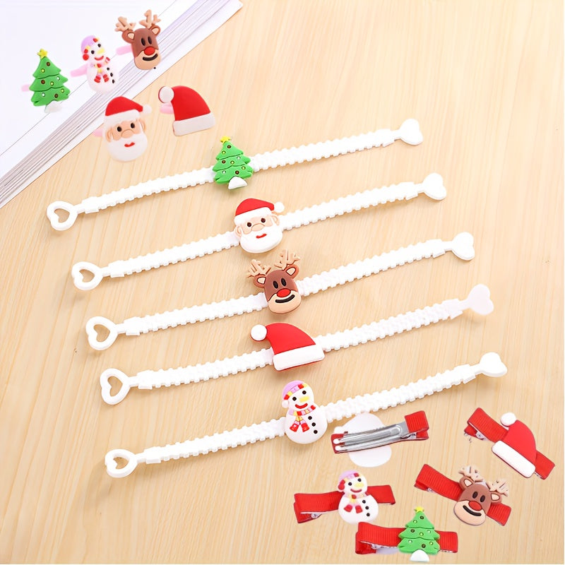 5pcs Christmas Party Wristbands Rings Hair Clips Silicone Bracelet